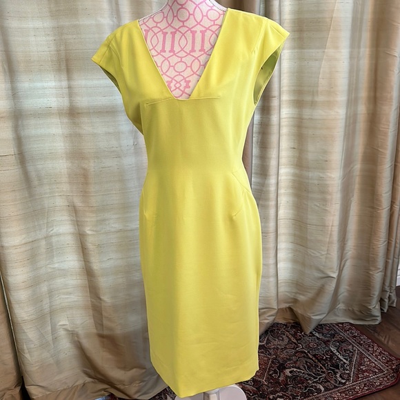 Rachel Roy polyester chartreuse dress size 10 flattering  midi dress - Picture 1 of 8